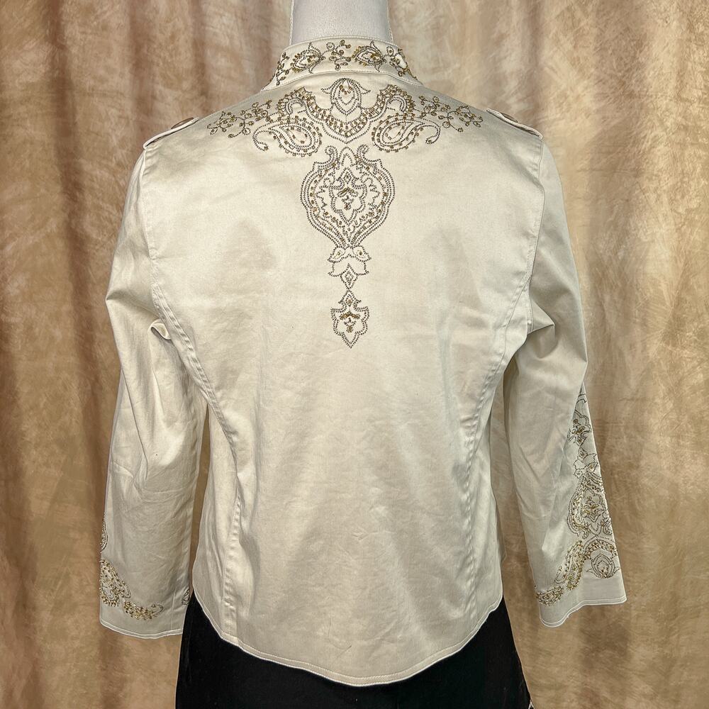 Vintage Boho Beaded Military Jacket 90s Double Breasted Hippie Festival Retro - Picture 3 of 11